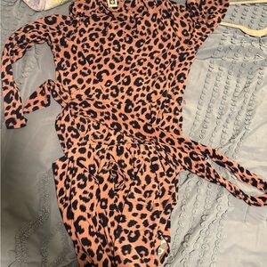 Anne Klein Leopard Print Maxi Dress - Black and Orange